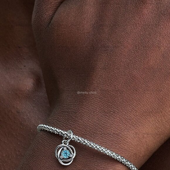 Pandora Sea Aqua Blue Eternity Circle Dangle Charm - Picture 4 of 6